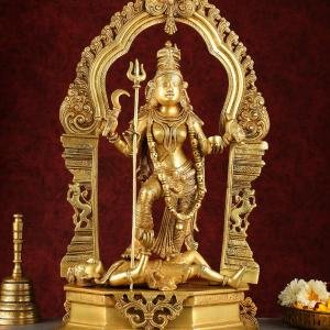 Pure Brass Superfine Handcrafted Goddess Kali Statue - 22" Golden Hues | Invoke Fierce Compassion | Bhadra Kali Divine Presence | Antique Gold Tone